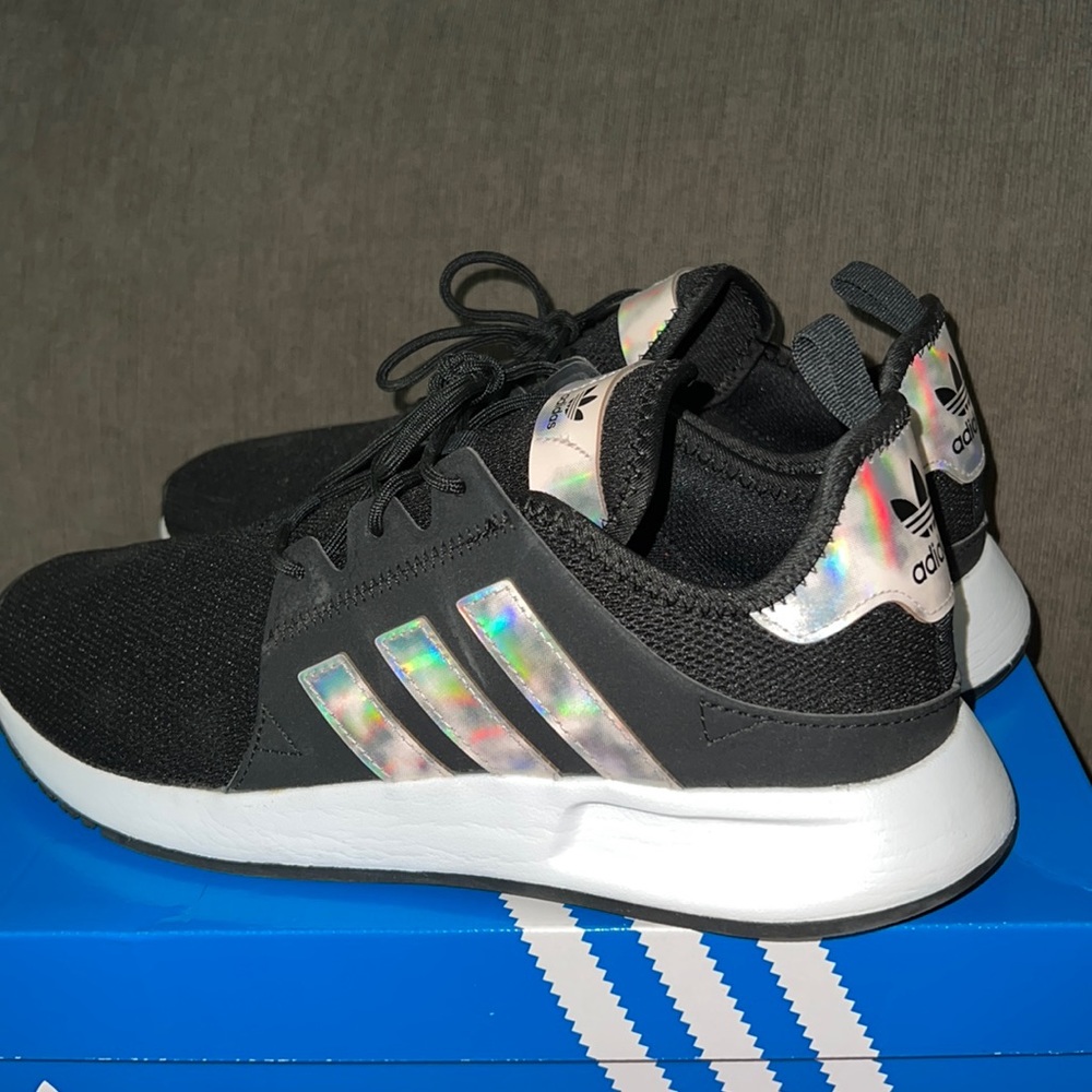 Adidas black white and holographic